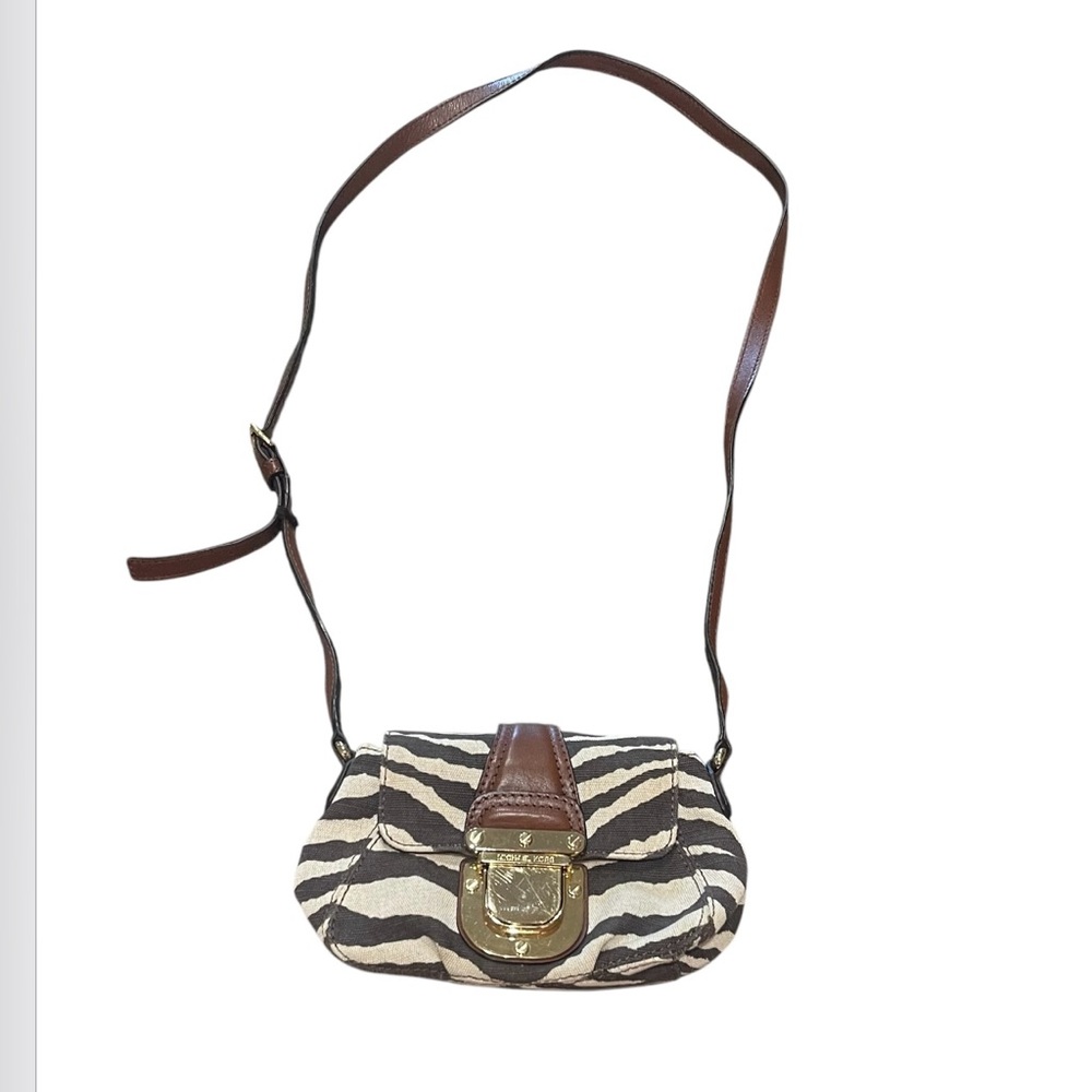 🦓 Michael Kors Small Zebra Print Canvas And Leather Casual Crossbody Handbag 🦓